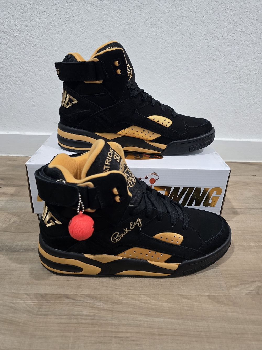 Patrick Ewing Black and Gold High-Top Athletic Sneaker